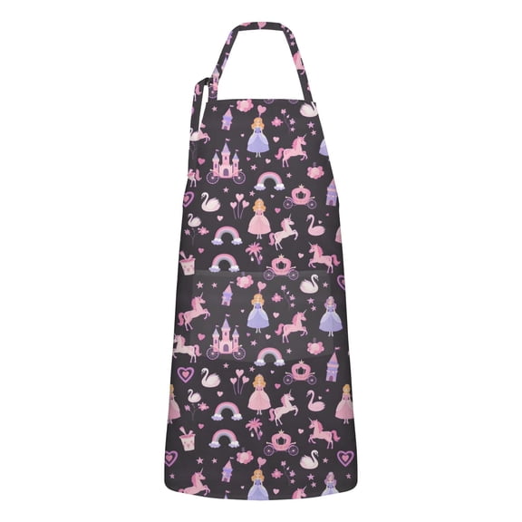 Fantasy Princess Unicorn Pattern Apron-Garden Aprons for Women with Pockets-Cotton Linen Waterproof Kitchen Cooking Gardening Aprons Adjustable for Kitchen,Cooking,BBQ and Salon 33x27 Inch