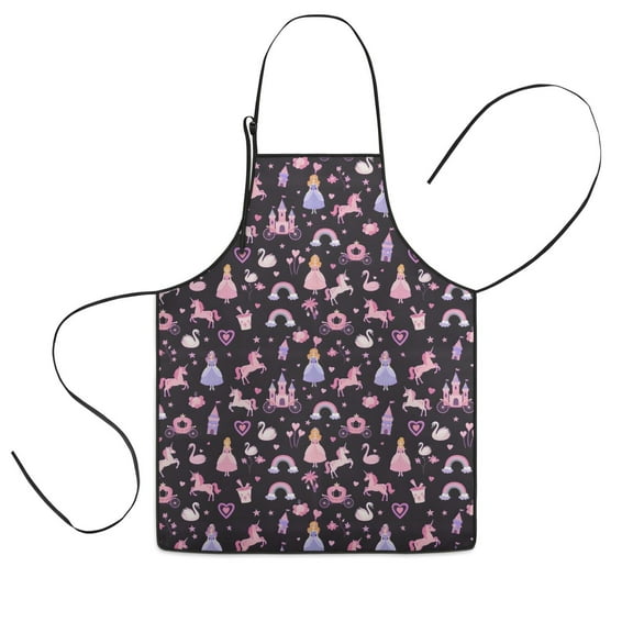 Fantasy Princess Unicorn Pattern Kids Aprons for Girls and Boys,Adjustable Neck Strap Toddler Aprons for Kids Cooking Baking,23.6"x19"