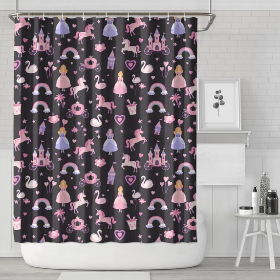 Fantasy Princess Unicorn Pattern Shower Curtain 84"x72" ,Bathroom Decorative Shower Curtains Set with 12 Hooks,Modern Waterproof Washable Shower Curtain