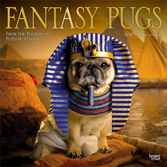 Fantasy Pugs OFFICIAL | 2027 12x24" (Hanging) Wall Calendar | Plastic-Free