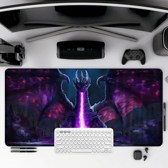 Fantasy Purple Dragon Art Mouse Pad 35.4 x 15.8 Inches Rubber Desk Mat for Office Gaming Home Use