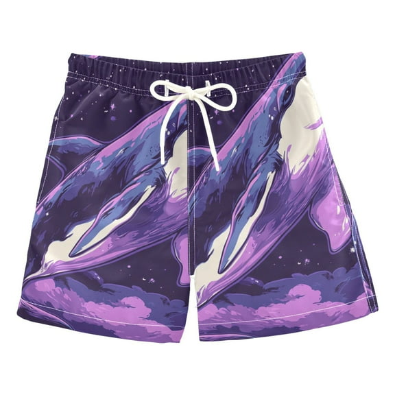 Fantasy Purple Whale Boys Swim Trunks Quick Dry Boy Swim Shorts for 3-14 Years
