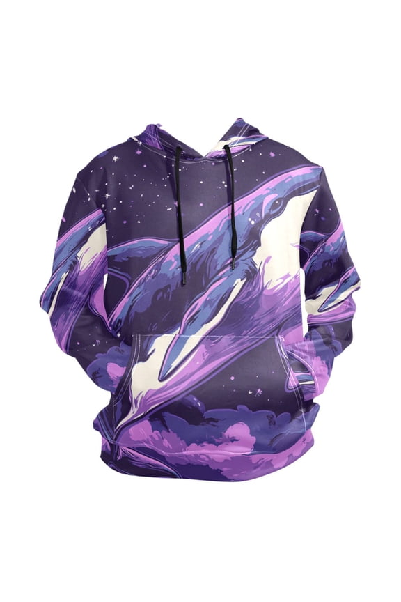 Fantasy Purple Whale Men’s Hoodies Sweatshirt Fleece Jackets Long Sleeve Sweatshirts