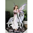 thumbnail image 1 of Fantasy Purple Winged Fairy Diana with Alpha Snow Direwolf Wolf Statue 10"H, 1 of 7