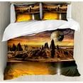 thumbnail image 1 of Fantasy Queen Size Duvet Cover Set, Alien Planet with Earth Moon and Mountain Fantasy Sci Fi Galactic Future Cosmos Art, Decorative 3 Piece Bedding Set with 2 Pillow Shams, Multi, by Ambesonne, 1 of 3