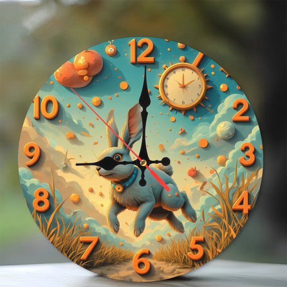 Fantasy Rabbit Clock 10-Inch Silent Wooden Wall Clock, Battery Operated (AA Batteries Not Included), Artistic Home Decor