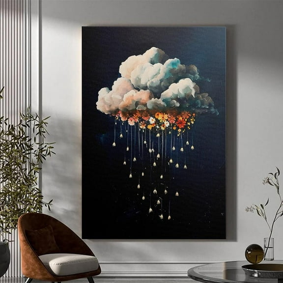 Fantasy Rain Cloud Art Whimsical Flower Poster, Moody Decor Home Decor, 12x18 UNFRAMED