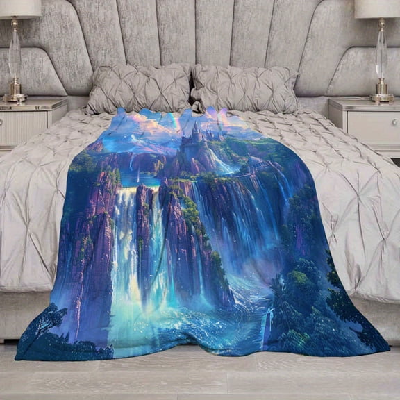 Fantasy Rainbow Castle Soft Warm Cozy Blanket, Colorful Waterfall Sky Cloud Lightweight Plush Throw Blanket, Home Decor Soft Blanket for Living Bed Room