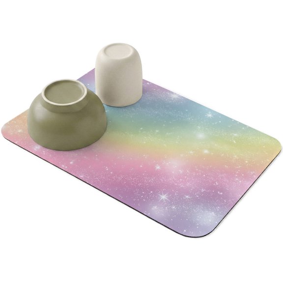 Fantasy Rainbow Gradient Color Dish Drying Mat,Absorbent Diatomaceous Earth Mats Abstract Colorful Starry Sky Coffee Mat Dishes Drainer Pad for Kitchen Counter Rack Sink Utensils,12x16in