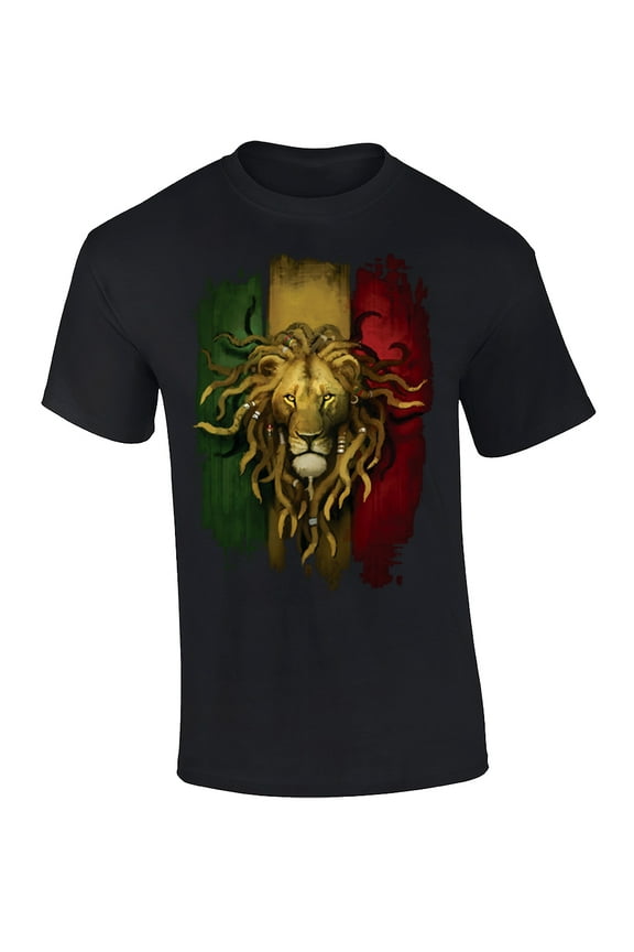 Fantasy Rasta Lion Graphic Short Sleeve Adult T-Shirt-4Xl Black