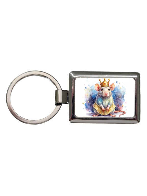 Fantasy Rat Mouse King Watercolor Metal Rectangle Keychain