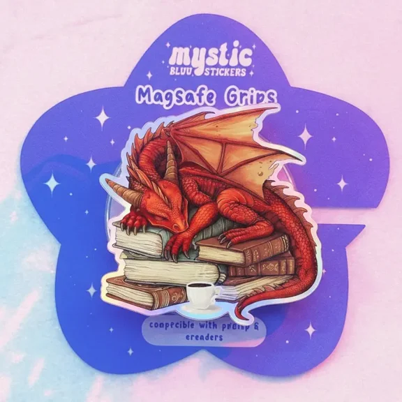 Fantasy Red Dragon Book Stack Magnetic Phone Grip Magnetic Holder Stand for iPhone 15 Pro 14 Pro