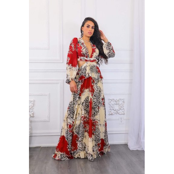 Fantasy Ruffles Cut Out Laced Back Maxi Dress