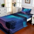 thumbnail image 1 of Fantasy Sheet Set, Aurora Borealis with a Tree in Arctic Region Rare Sky up View Print, Fitted and Flat Sheet with Pillowcase Bedding Accent 3 Piece Set, Twin, Blue Purple, by Ambesonne, 1 of 5