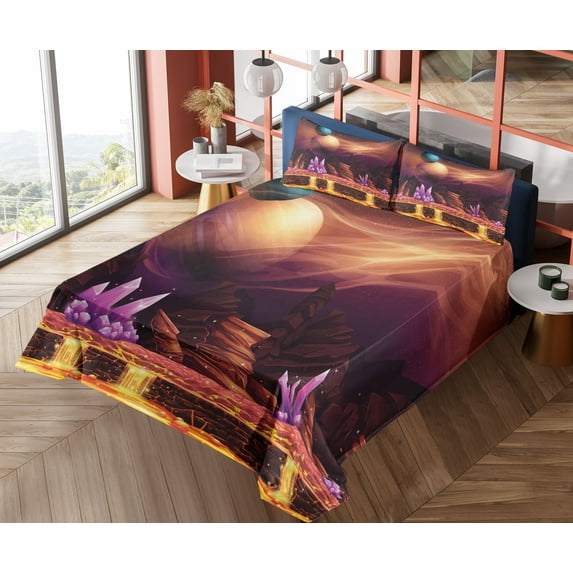 Ambesonne Colorful Fitted & Top Sheet Set with Shams, River Mars with Nebula, Multicolor
