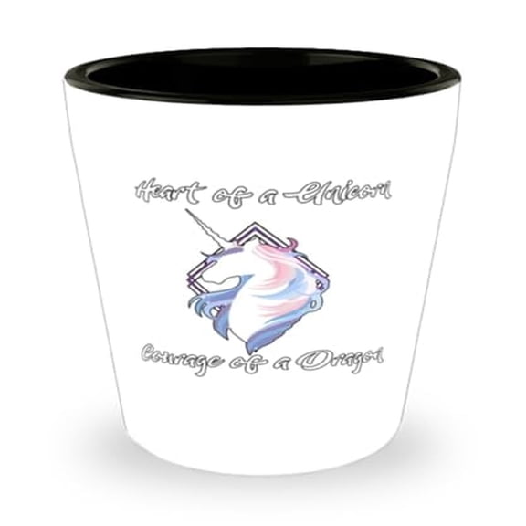 Fantasy Shot Glass, Heart Of A Unicorn Courage Of A Drago, Bravery Gift, Mini Glassware, 1.5oz Cup
