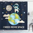 thumbnail image 1 of Fantasy Shower Curtain, Spaceman Waving over Planet Earth Space Adventure to Stars Cartoon with Funny Quote, Fabric Bathroom Set with Hooks, 69W X 84L Inches Extra Long, Multicolor, by Ambesonne, 1 of 3