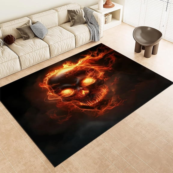 Fantasy Skull Area Rugs, Fantasy Style Skull Art Carpet, Washable Non Slip Low Pile Soft Rug for Living Room Bedroom Playroom Decor Mat 3x4ft