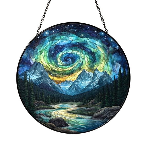 Fantasy Sky Light Stained Glass Suncatcher, Decorative Abstract Window Hanging Art, Colorful Celestial Style Glass Panel for Home Window Decor