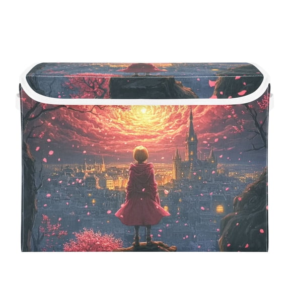 Fantasy Sky and Girl Large Storage Bins with Linen Collapsible Lid Storage Box 16.7 x 12.6 x 11.8in