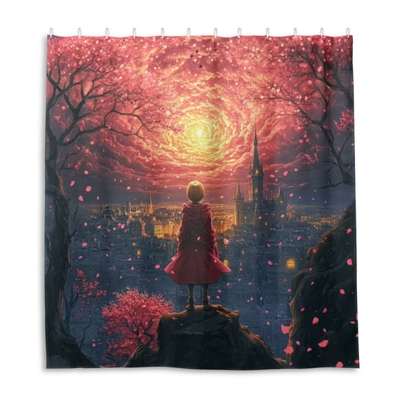 Fantasy Sky and Girl Shower Curtain Liner 66x72 Inch Waterproof Shower Curtains Decorative Bathroom with 12 Pack Hooks