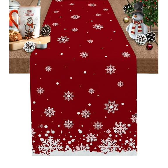 Fantasy Snowflake, Table Runner 90 Inches, Christmas Winter Snow Red Holiday Bed Runner Dresser Scarves Tabletop for Indoor Outdoor Parties/Ceremony/Banquet, 13" x 90"