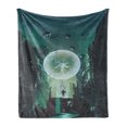 thumbnail image 1 of Fantasy Soft Flannel Fleece Blanket, Ball and Human Merging Building Dark Feeling Magic Featured Comics Fiction Artwork, Cozy Plush for Indoor and Outdoor Use, 70" x 90", Teal Black, by Ambesonne, 1 of 5