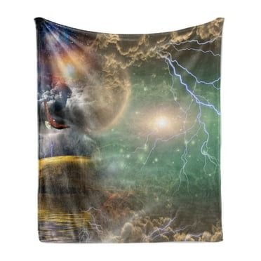 Fantasy Soft Flannel Fleece Blanket, Different Sky Celestial Events with an Eagle Thunderstorm Clouds Outer Space Image, Cozy Plush for Indoor and Outdoor Use, 50" x 60", Multicolor, by Ambesonne