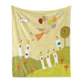 thumbnail image 1 of Fantasy Soft Flannel Fleece Blanket, Fairy Girl Floating over the City with Colorful Balloons Doodle Style Town on Hill, Cozy Plush for Indoor and Outdoor Use, 60" x 80", Multicolor, by Ambesonne, 1 of 6