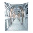 thumbnail image 1 of Fantasy Soft Flannel Fleece Blanket, Futuristic Hallway of Spaceship Digital Architecture Sci Fi Style Inner View, Cozy Plush for Indoor and Outdoor Use, 70" x 90", Baby Blue Orange, by Ambesonne, 1 of 6