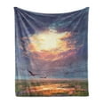 thumbnail image 1 of Fantasy Soft Flannel Fleece Blanket, Golden Yellow Beams Break Through Storm Clouds Skyline Flying Gulls Nature Imagery, Cozy Plush for Indoor and Outdoor Use, 70" x 90", Blue Orange, by Ambesonne, 1 of 5