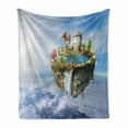 thumbnail image 1 of Fantasy Soft Flannel Fleece Blanket, Island with Dragon Castle Tower Waterfall and Flipped Mountain in Space Image, Cozy Plush for Indoor and Outdoor Use, 70" x 90", Green and Blue, by Ambesonne, 1 of 5