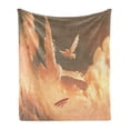 thumbnail image 1 of Fantasy Soft Flannel Fleece Blanket, Mythical Phoenix Bird Shaped Fluffy Cloud in Sunset with Plane Freedom Paint Print, Cozy Plush for Indoor and Outdoor Use, 70" x 90", Cream Blue, by Ambesonne, 1 of 5