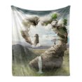 thumbnail image 1 of Fantasy Soft Flannel Fleece Blanket, Surrealistic Dreamland Natural Stoned Bridge to Lighthouse Fairytale World, Cozy Plush for Indoor and Outdoor Use, 50" x 70", Beige Green White, by Ambesonne, 1 of 5