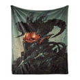 thumbnail image 1 of Fantasy Soft Flannel Fleece Blanket, Unusual Sinister Robotic Demon Character Futuristic Computer-Generated Cyber Print, Cozy Plush for Indoor and Outdoor Use, 60" x 80", Black Red, by Ambesonne, 1 of 5