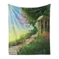 thumbnail image 1 of Fantasy Soft Flannel Fleece Throw Blanket, Gazebo at the Top of a Hill with Stone Stairs and Flowers Medieval Land, Cozy Plush for Indoor and Outdoor Use, 50" x 60", Multicolor, by Ambesonne, 1 of 5