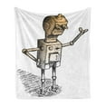 thumbnail image 1 of Fantasy Soft Flannel Fleece Throw Blanket, Hand Drawn Theme of Robot Sketch Humor Character Illustration, Cozy Plush for Indoor and Outdoor Use, 70" x 90", Pale Orange Black Grey, by Ambesonne, 1 of 6