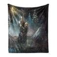 thumbnail image 1 of Fantasy Soft Flannel Fleece Throw Blanket, Illustration of Medival Dwarf Knight in Gothic Shield in Mysterious Forest, Cozy Plush for Indoor and Outdoor Use, 50" x 70", Multicolor, by Ambesonne, 1 of 5