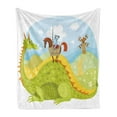 thumbnail image 1 of Fantasy Soft Flannel Fleece Throw Blanket, Knight Don Quixote Horse on Dragon Valley Medieval Fairytale Image, Cozy Plush for Indoor and Outdoor Use, 50" x 70", Apple Green Sky Blue, by Ambesonne, 1 of 5