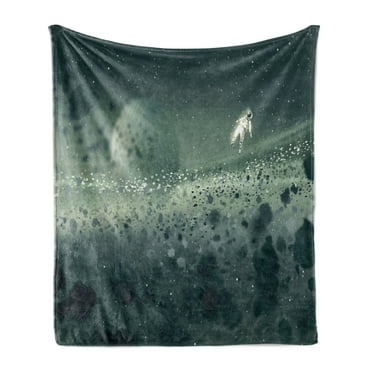 Fantasy Soft Flannel Fleece Throw Blanket, Moon Journey of an Astronaut on the Surface Outer Space Asteroid Field Universe, Cozy Plush for Indoor and Outdoor Use, 70" x 90", Grey White, by Ambesonne
