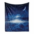 thumbnail image 1 of Fantasy Soft Flannel Fleece Throw Blanket, Night Sky with Moon Falling Stars Clouds Horizon Mysterious Space Art, Cozy Plush for Indoor and Outdoor Use, 50" x 60", Navy Blue and White, by Ambesonne, 1 of 5
