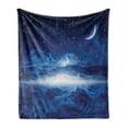 thumbnail image 1 of Fantasy Soft Flannel Fleece Throw Blanket, Night Sky with Moon Falling Stars Clouds Horizon Mysterious Space Art, Cozy Plush for Indoor and Outdoor Use, 70" x 90", Navy Blue and White, by Ambesonne, 1 of 5