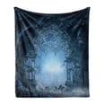 thumbnail image 1 of Fantasy Soft Flannel Fleece Throw Blanket, Passage Doorway Through Enchanted Foggy Palace Garden at Night View, Cozy Plush for Indoor and Outdoor Use, 50" x 70", Navy Blue and Grey, by Ambesonne, 1 of 5