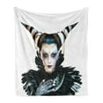 thumbnail image 1 of Fantasy Soft Flannel Fleece Throw Blanket, Portrait of a Gothic Lady with a Carnival Costume Black Lipstick and Hair Horns, Cozy Plush for Indoor and Outdoor Use, 60" x 80", White Black, by Ambesonne, 1 of 5