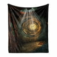 thumbnail image 1 of Fantasy Soft Flannel Fleece Throw Blanket, Fantasy Scenery with Clock Dream Sky Rays from the Ceiling Fictional Artwork, Cozy Plush for Indoor and Outdoor Use, 50" x 70", Brown and Teal, by Ambesonne, 1 of 5