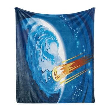 Fantasy Soft Flannel Fleece Throw Blanket, Space Comet Rushing to Planet Galaxy Cosmos Themed Stardust Illustration, Cozy Plush for Indoor and Outdoor Use, 50" x 60", Violet Blue Orange, by Ambesonne