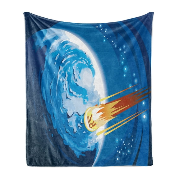 Fantasy Soft Flannel Fleece Throw Blanket, Space Comet Rushing to Planet Galaxy Cosmos Themed Stardust Illustration, Cozy Plush for Indoor and Outdoor Use, 50" x 60", Violet Blue Orange, by Ambesonne