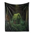 thumbnail image 1 of Fantasy Soft Flannel Fleece Throw Blanket, Surreal Little Forest House in Moss Enchanted Woodland Elves Design, Cozy Plush for Indoor and Outdoor Use, 50" x 70", Hunter Green Army Green, by Ambesonne, 1 of 5