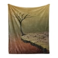 thumbnail image 1 of Fantasy Soft Flannel Fleece Throw Blanket, Tree over a Cliff and Flying Leaves Arid Country Precipice Drought, Cozy Plush for Indoor and Outdoor Use, 50" x 60", Sand Brown Cinnamon, by Ambesonne, 1 of 5