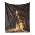thumbnail image 1 of Fantasy Soft Flannel Fleece Throw Blanket, Underground Tunnel of the Mine Shaft Smokey Dark Rocky Abandoned Mysterious, Cozy Plush for Indoor and Outdoor Use, 50" x 70", Orange Purple, by Ambesonne, 1 of 6